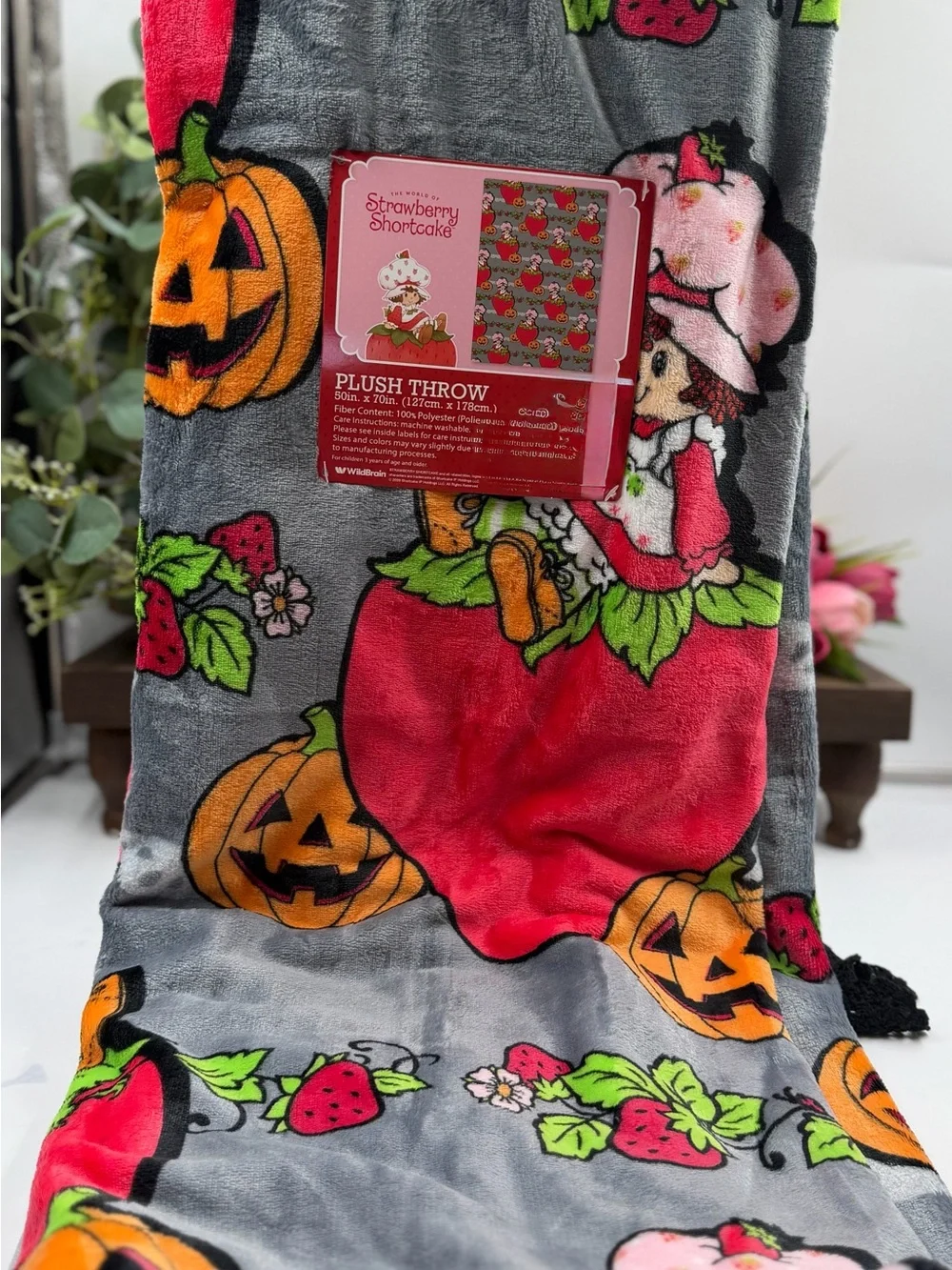 strawberry shortcake halloween plush throw blanket 50x70 nwt